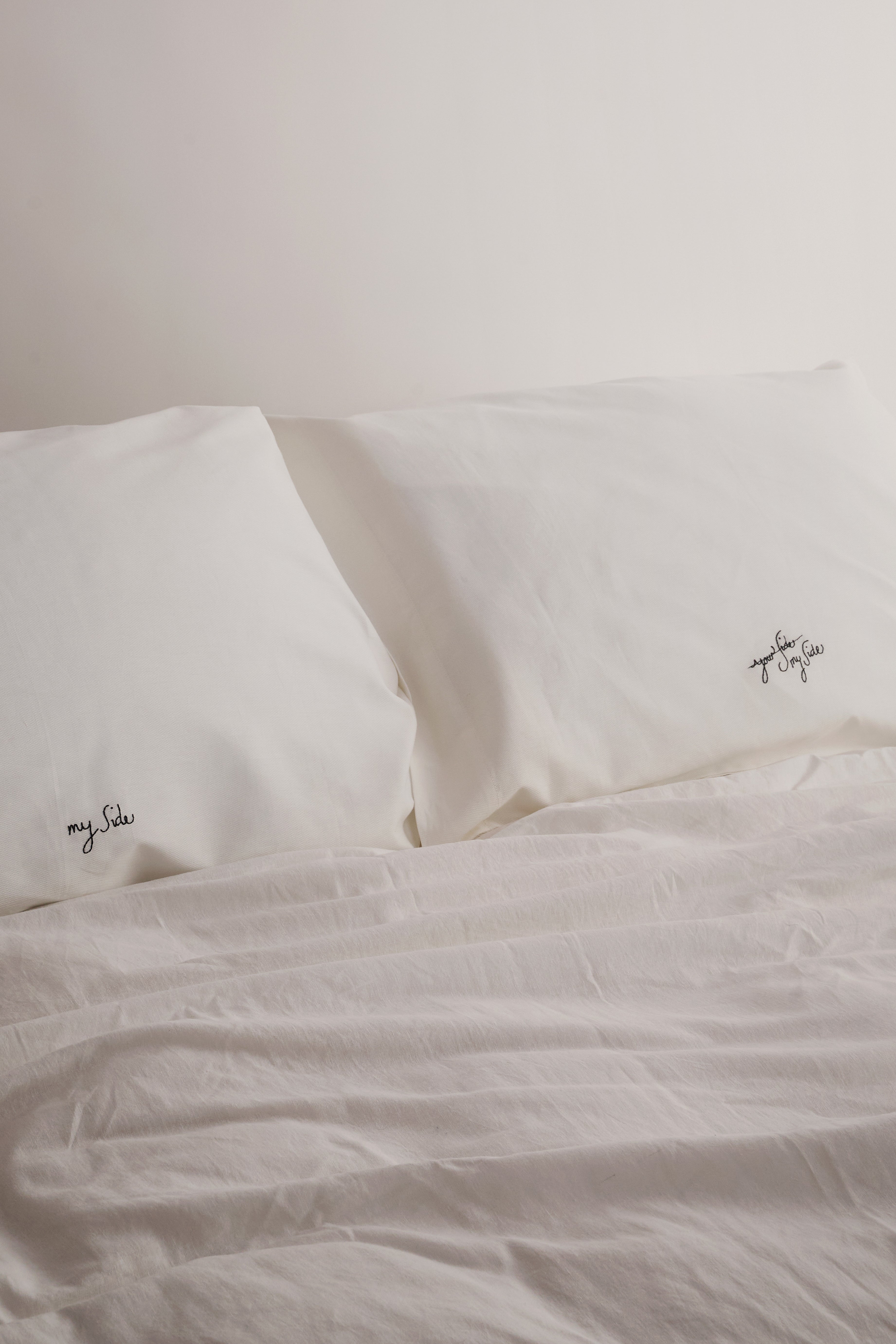 Hand Embroidered Pillowcases - My side/Your side