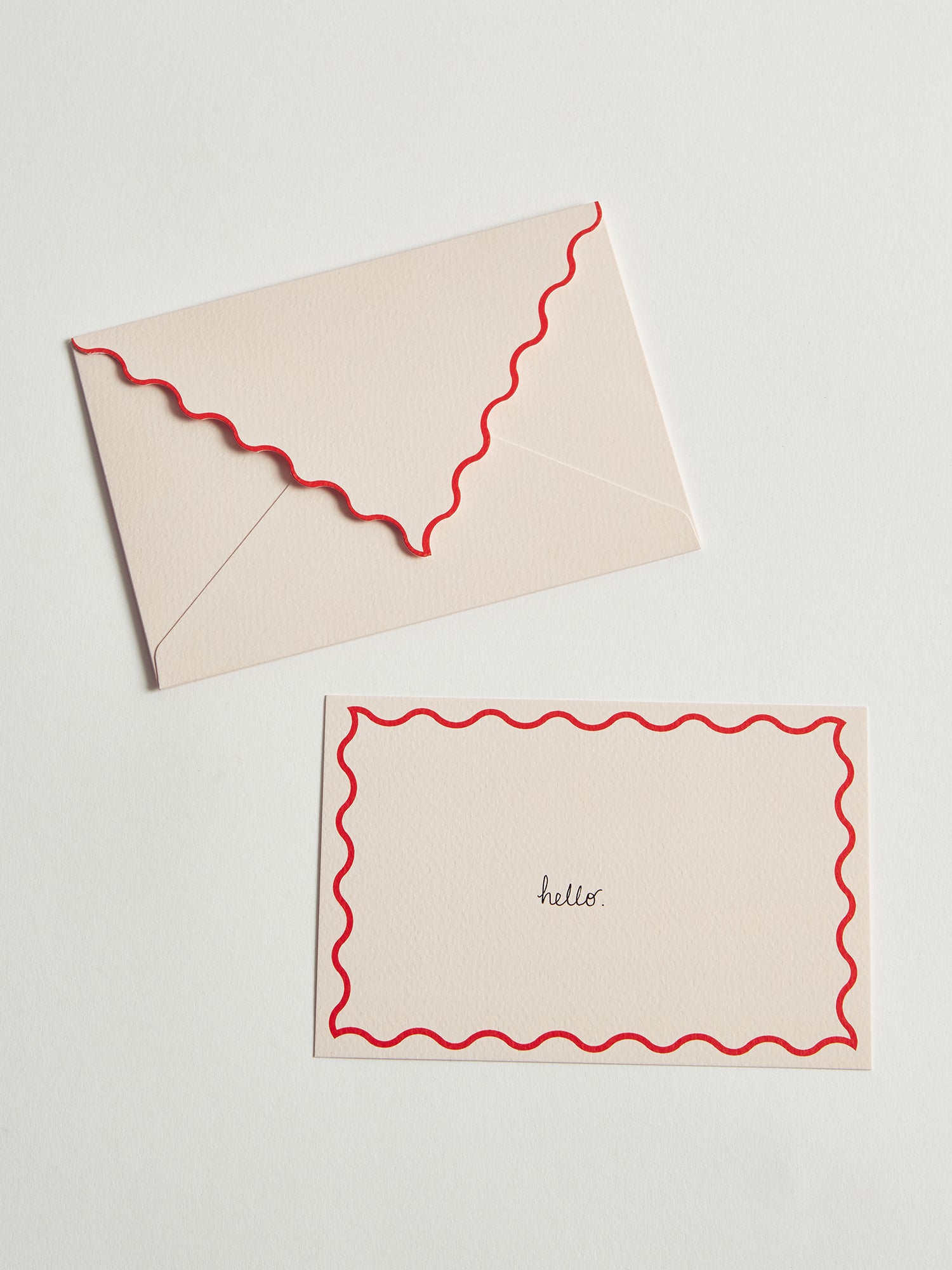 Set of 6 Notes - Pink & Red Scallop Notecard & Envelope