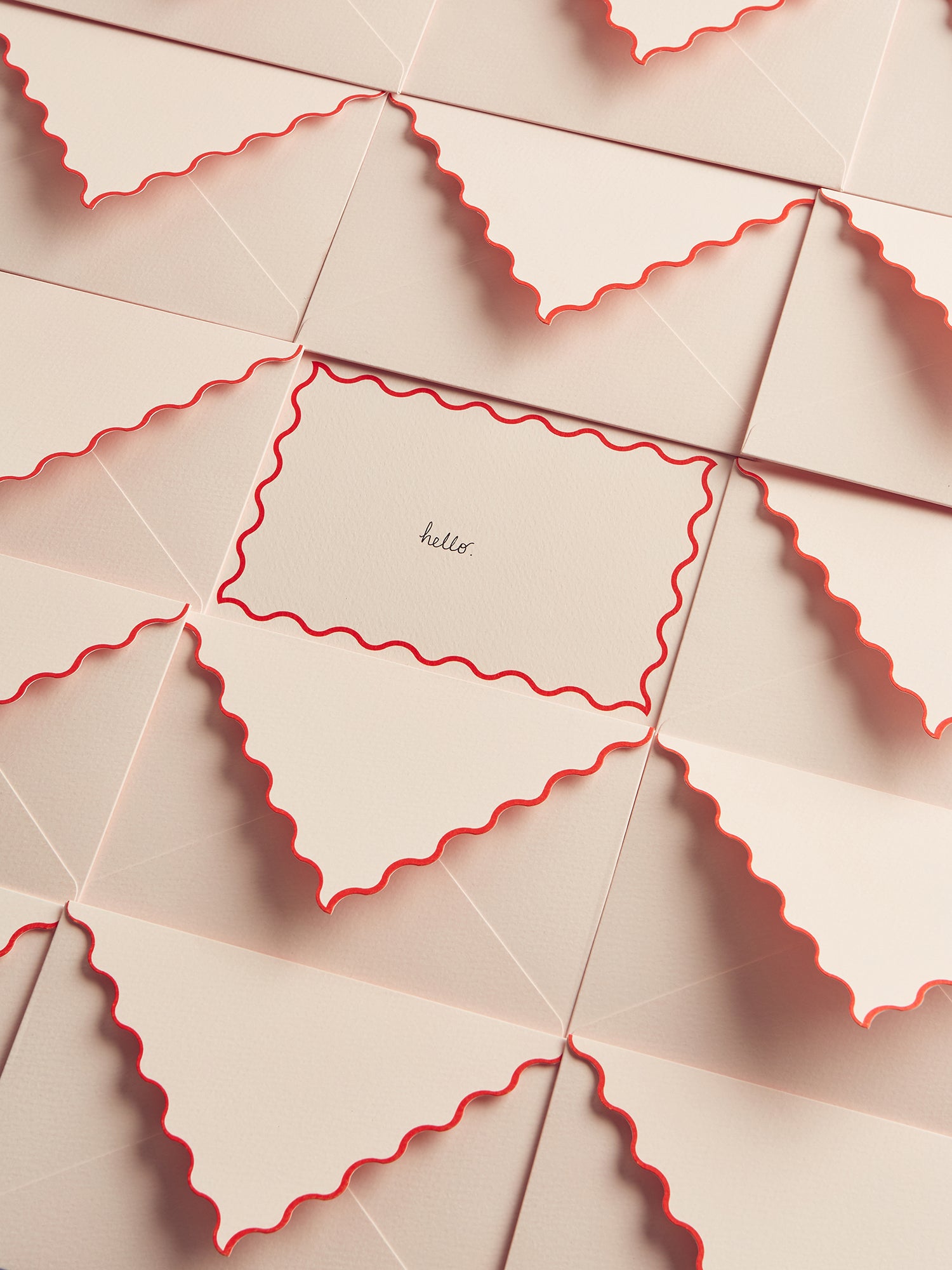 Set of 6 Notes - Pink & Red Scallop Notecard & Envelope