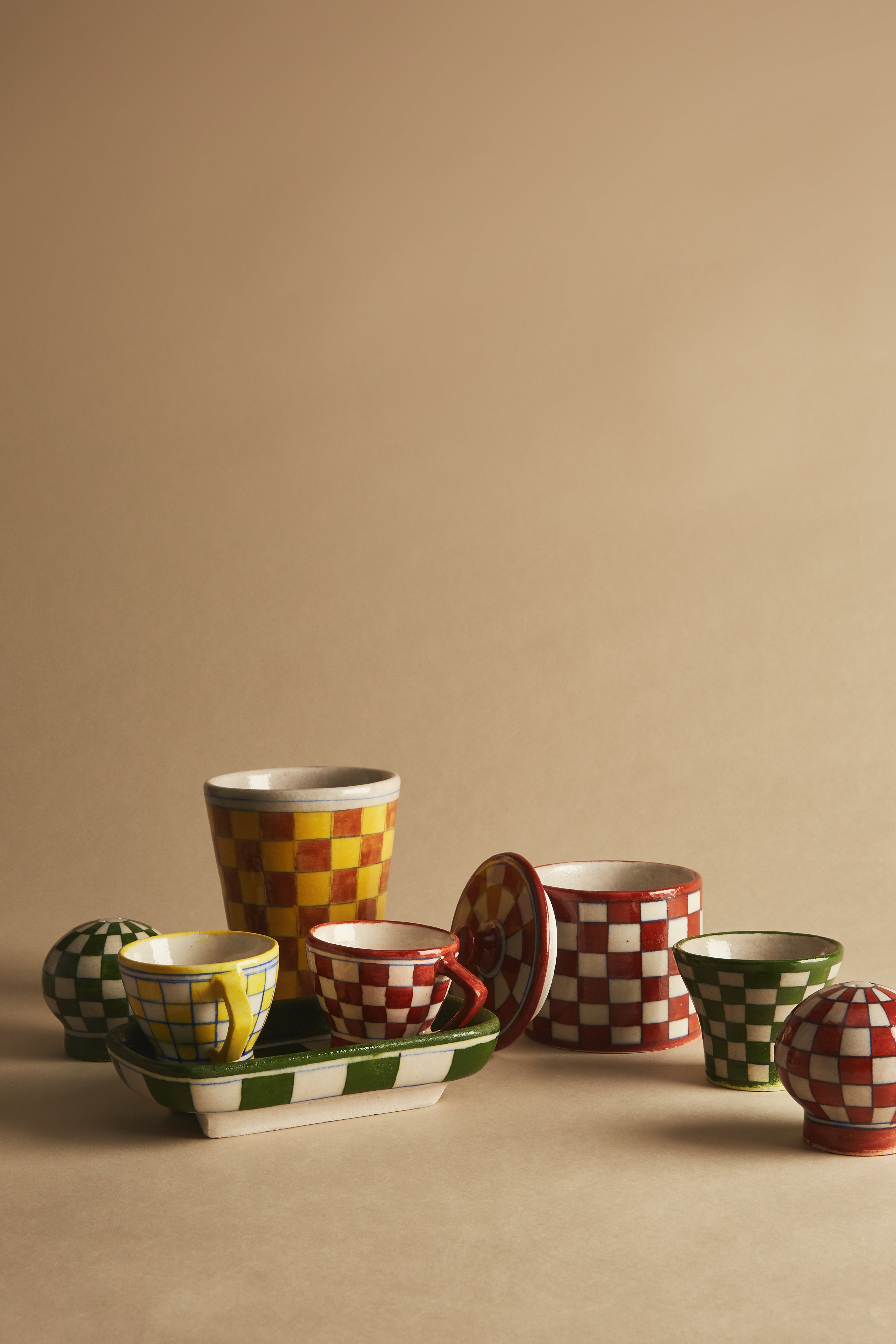 Ceramic Chequered Espresso Cups