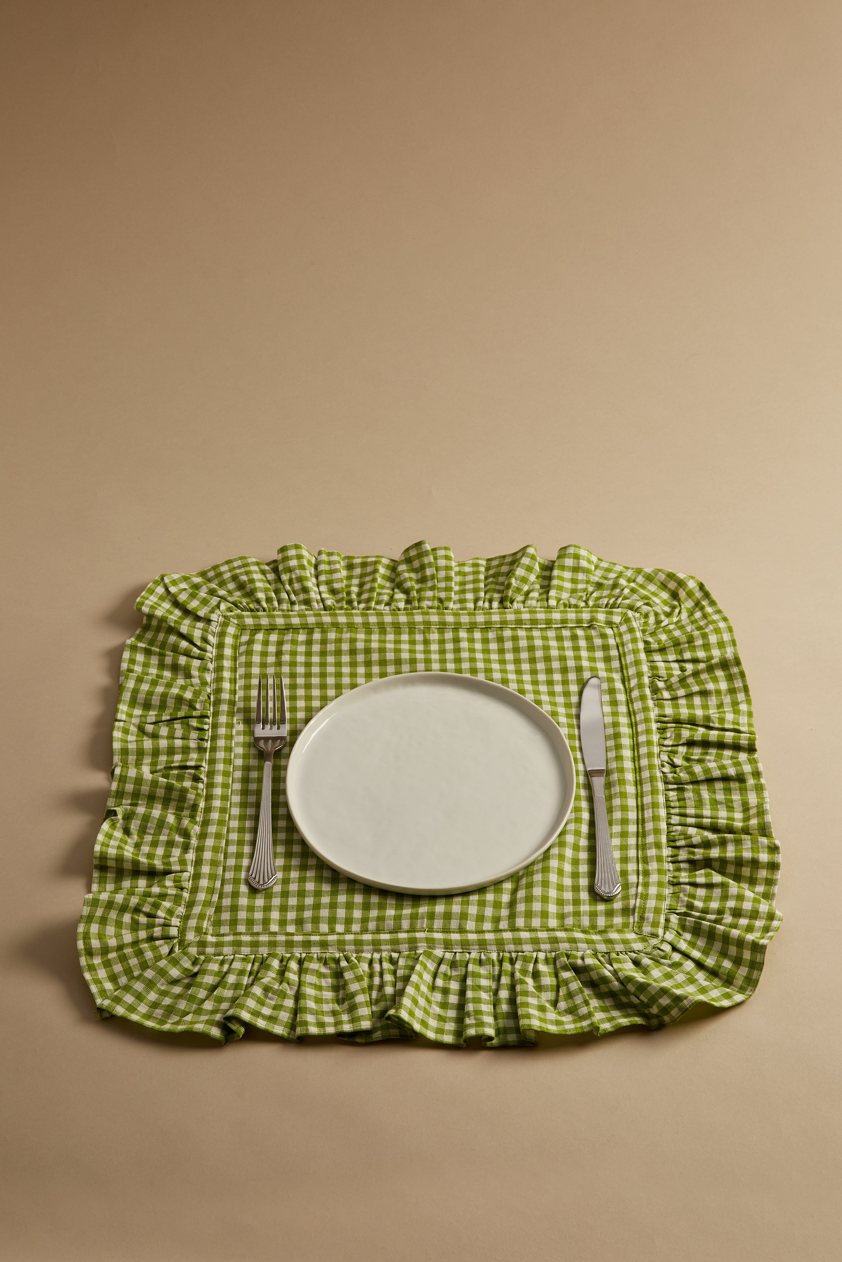Large Green Gingham and Ruffle Tablemats