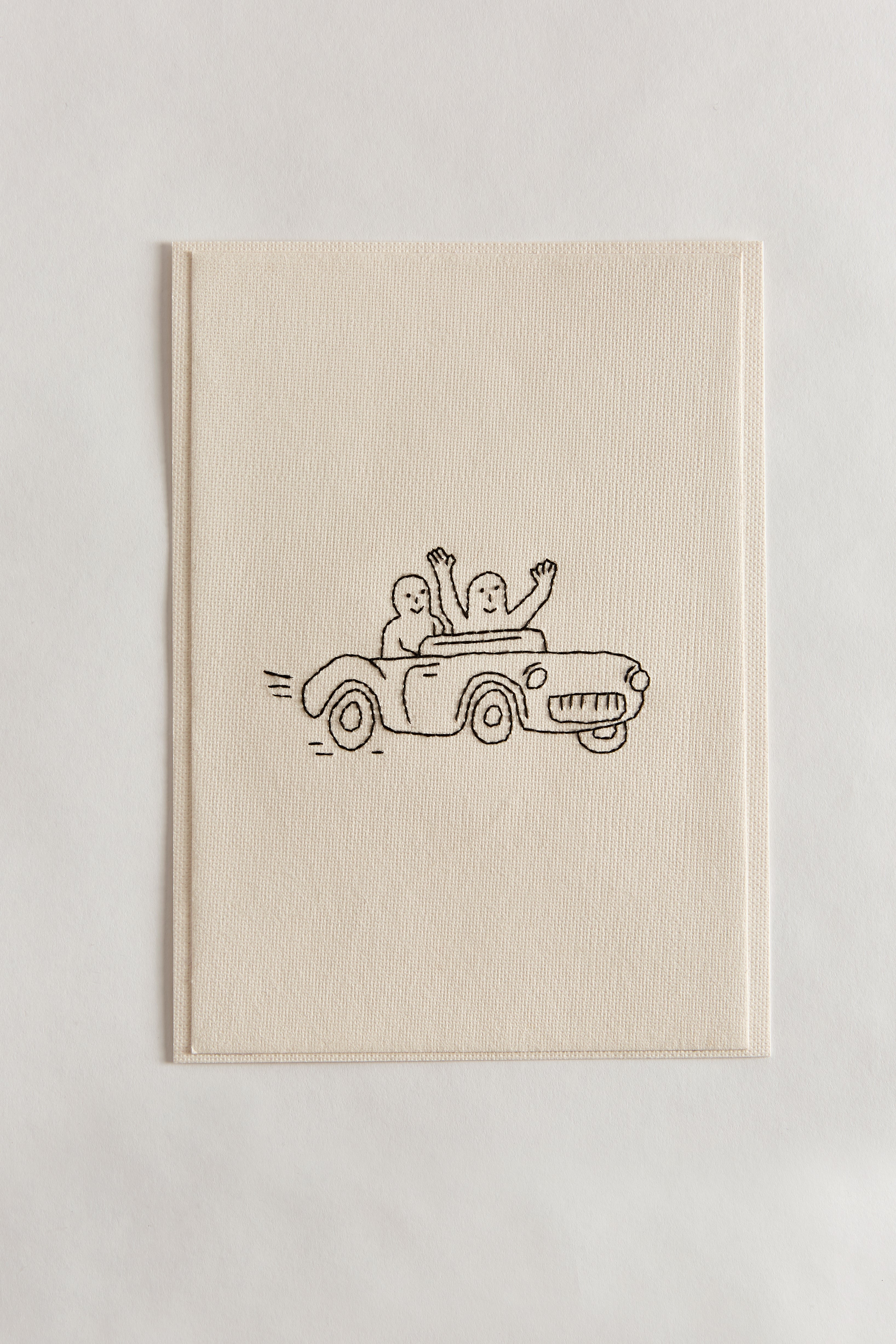 Hand Embroidered Couple in Car Card