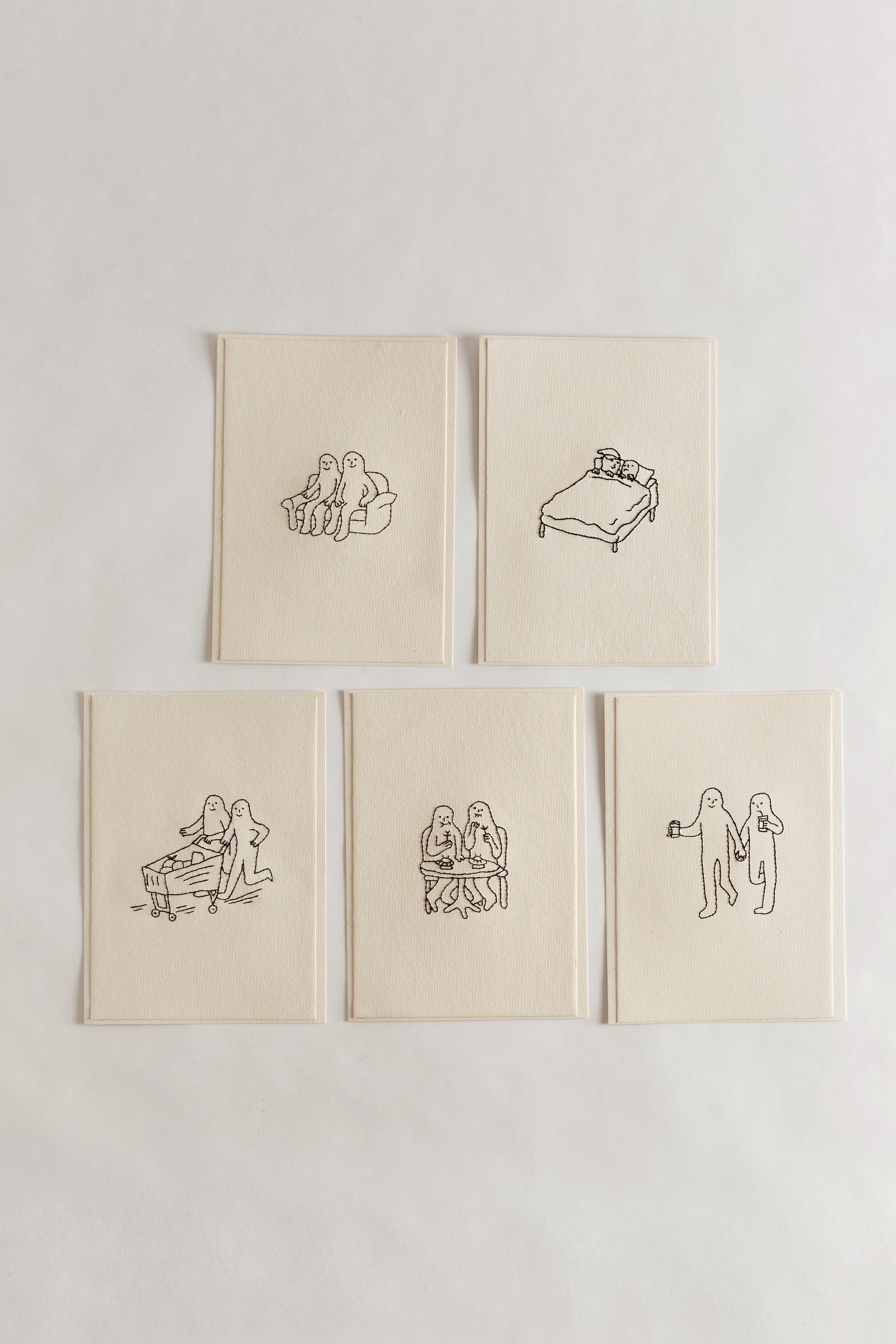 Hand Embroidered Couple Reading Card