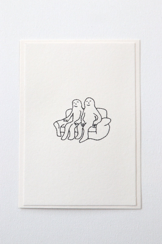 Hand Embroidered Couple on Sofa Card