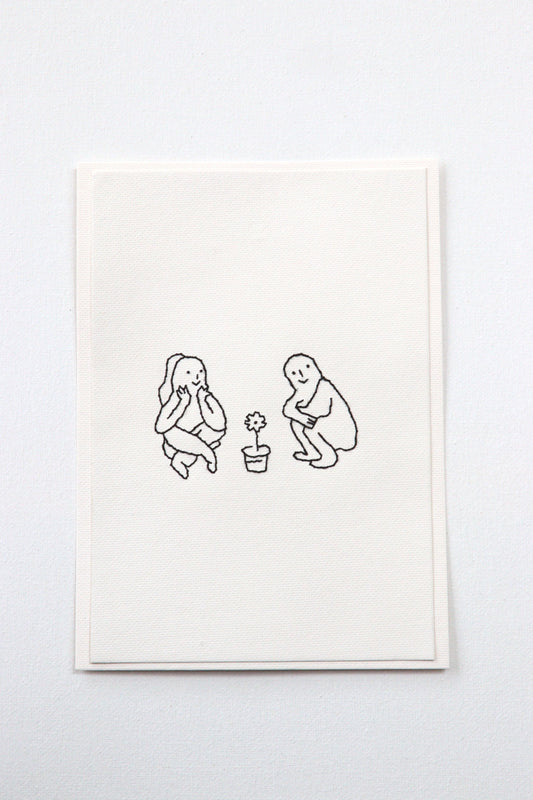 Hand Embroidered Couple with Plant Card