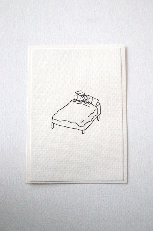 Hand Embroidered Couple in Bed Card
