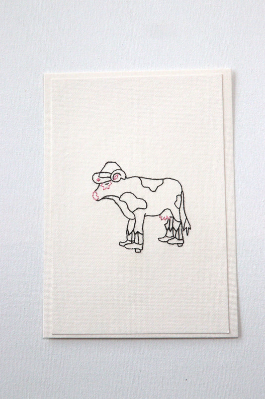 Hand Embroidered Cow(boy) Card