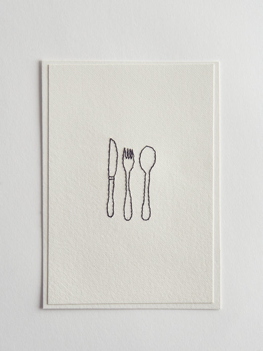 Hand Embroidered Knife, Fork & Spoon Card
