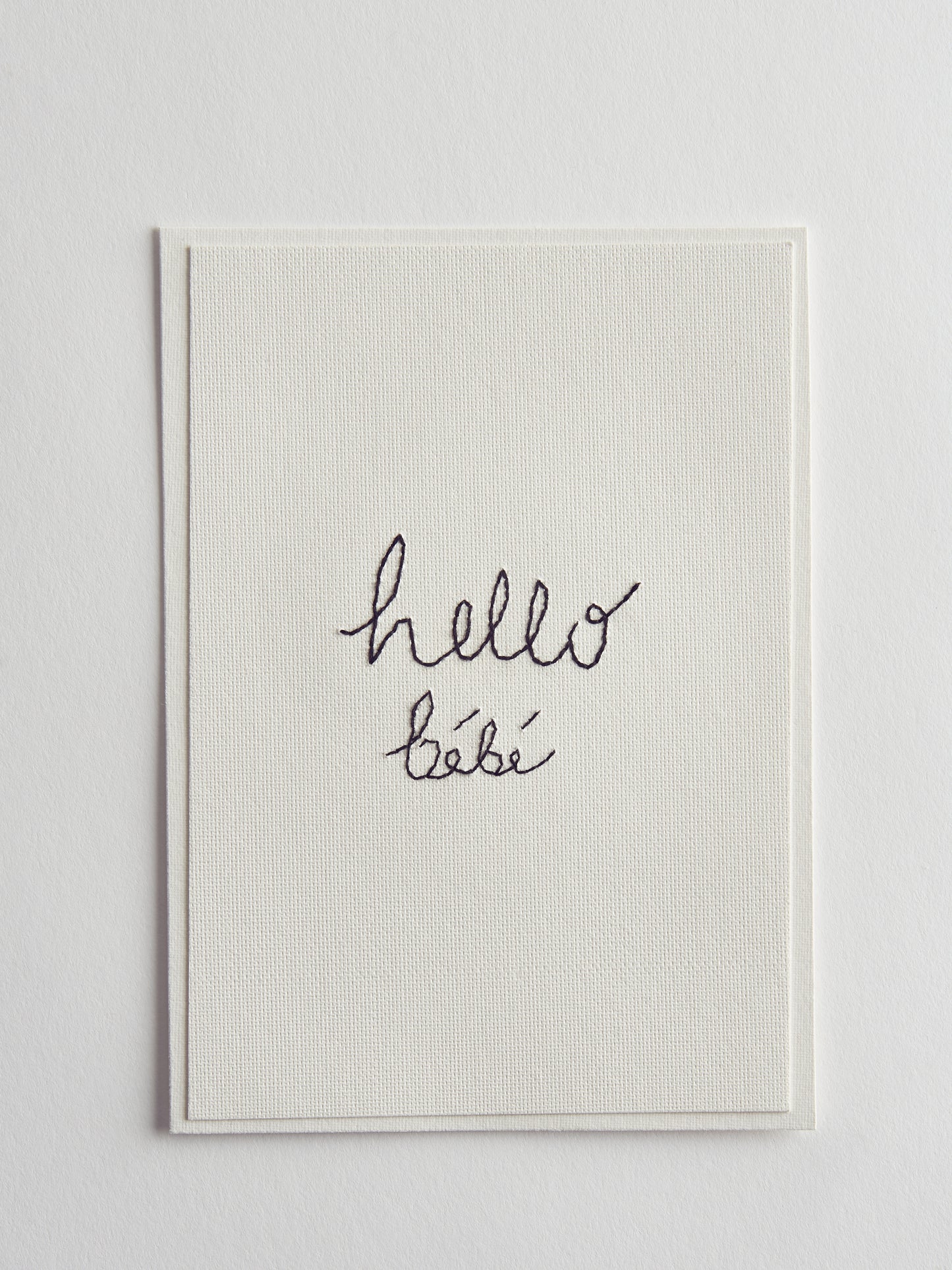 Hand Embroidered hello bébé Card