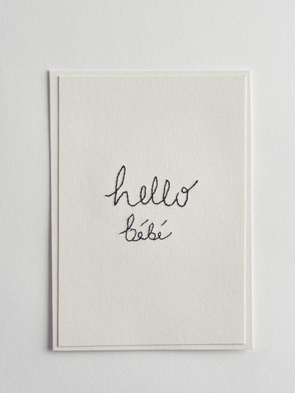 Hand Embroidered hello bébé Card