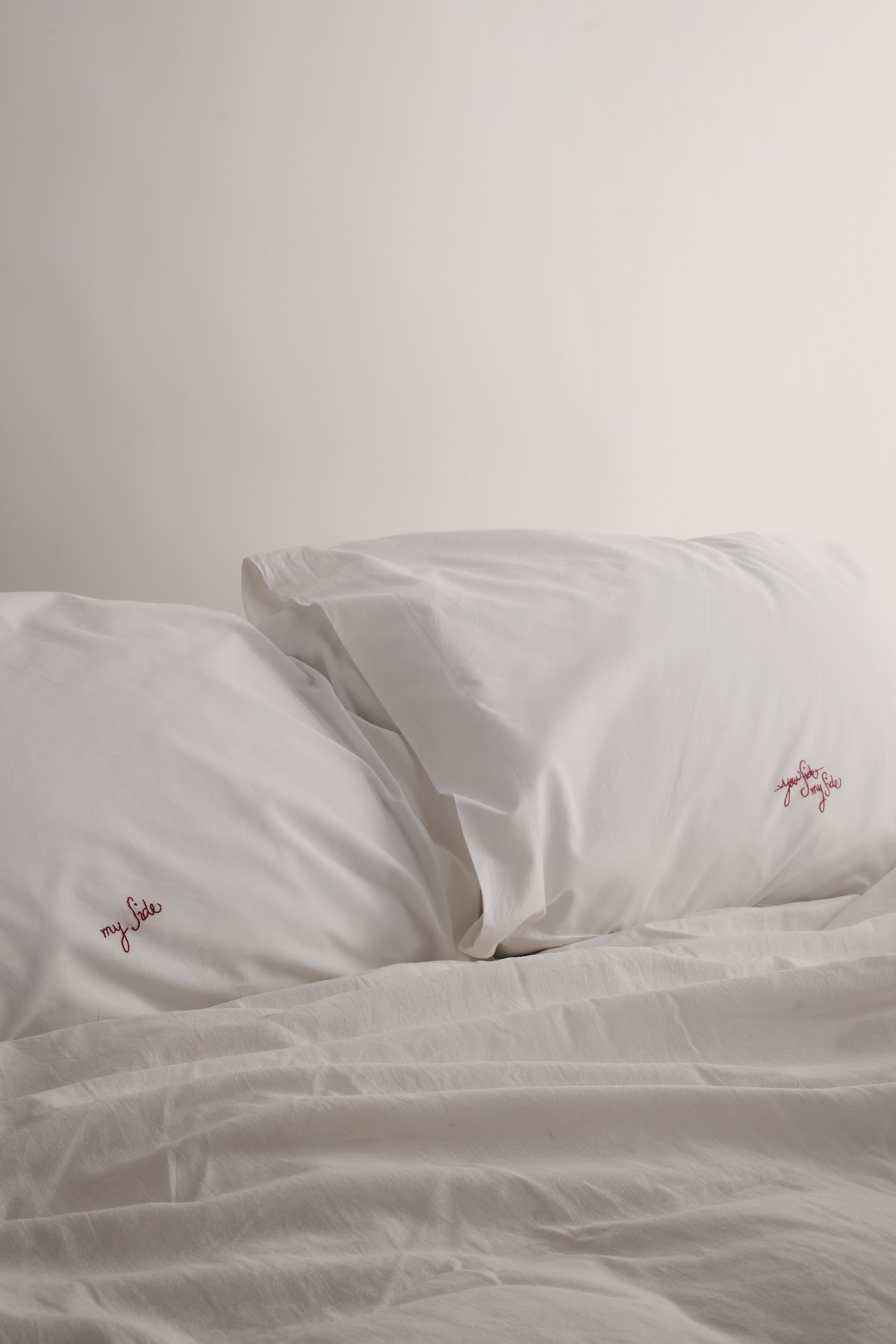 Hand Embroidered Pillowcases - My side/Your side