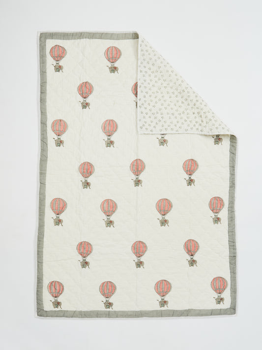 “Elephant In Hot Air Balloon” Reversible Quilt