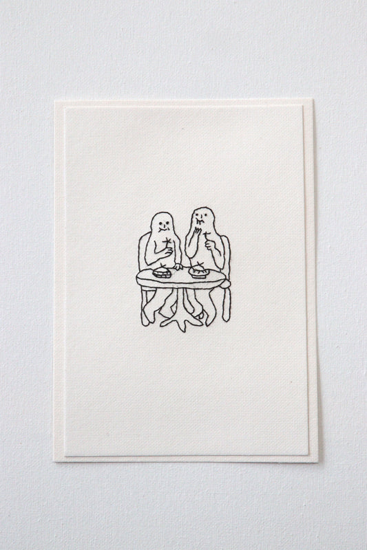 Hand Embroidered Couple Eating Card