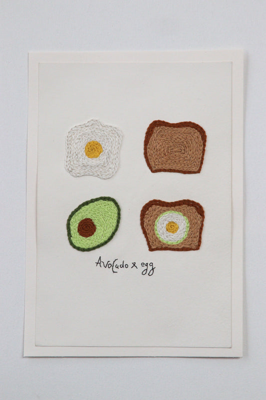 A4 Hand Embroidered Avocado x Egg Card