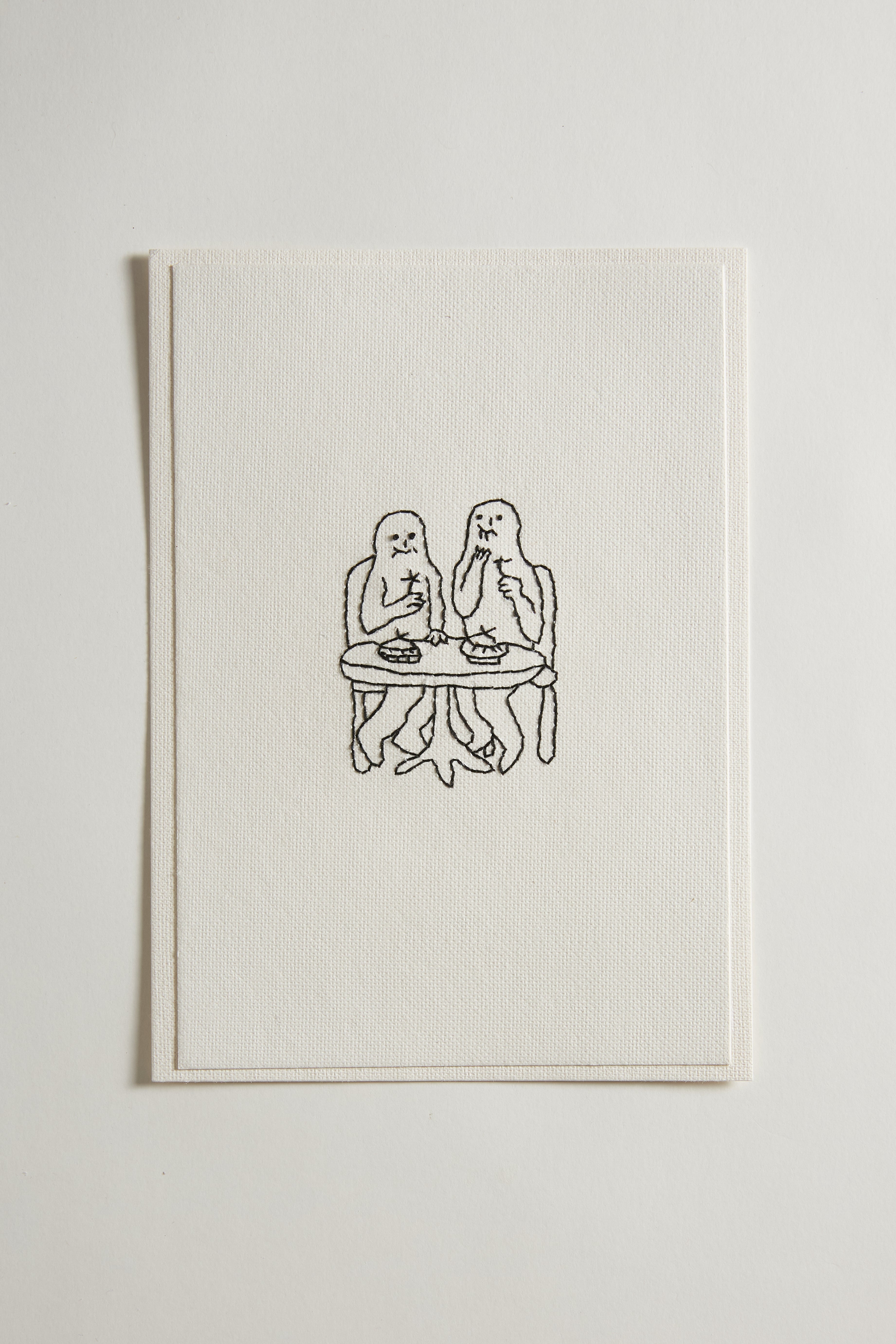 Hand Embroidered Couple Eating Card