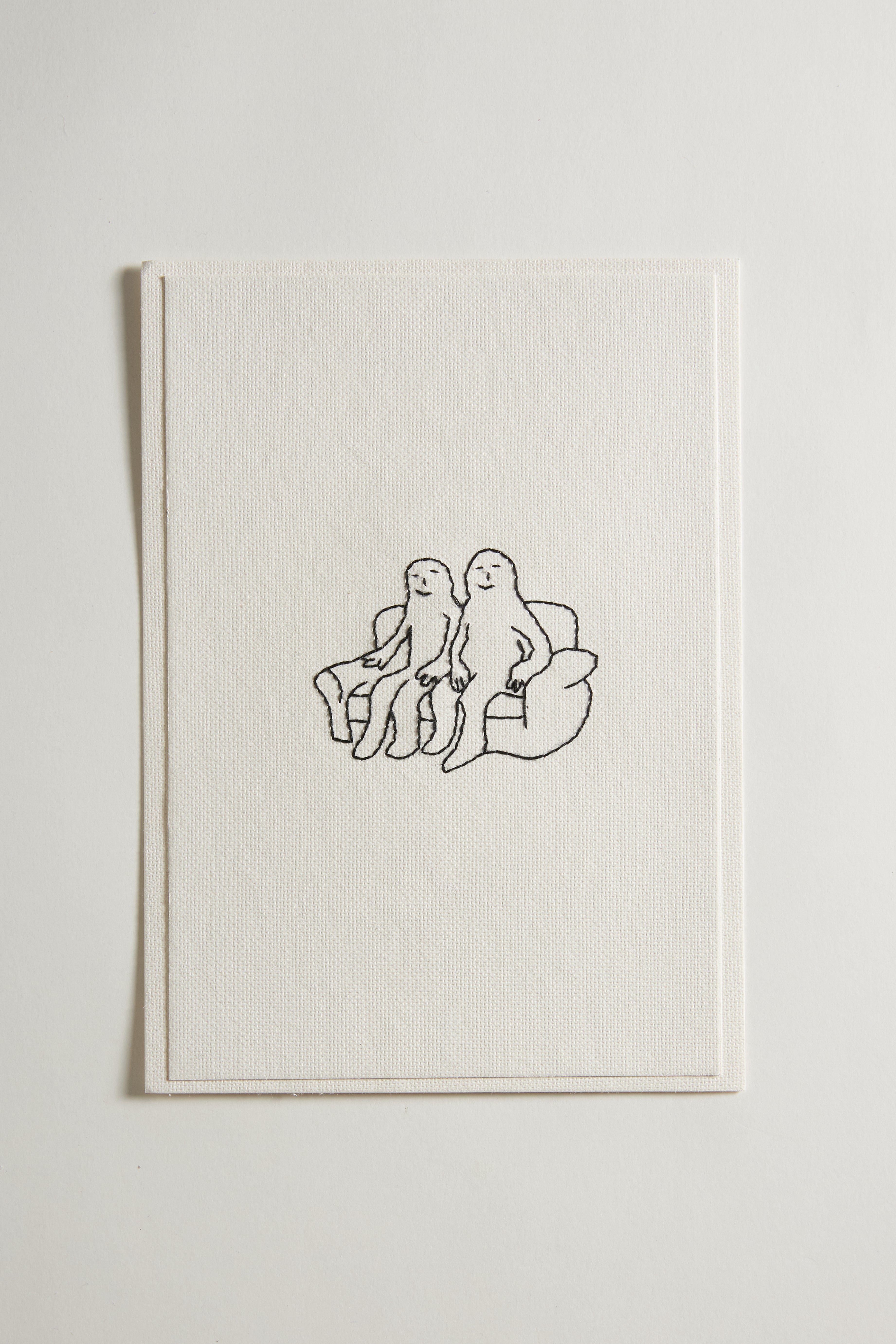 Hand Embroidered Couple on Sofa Card