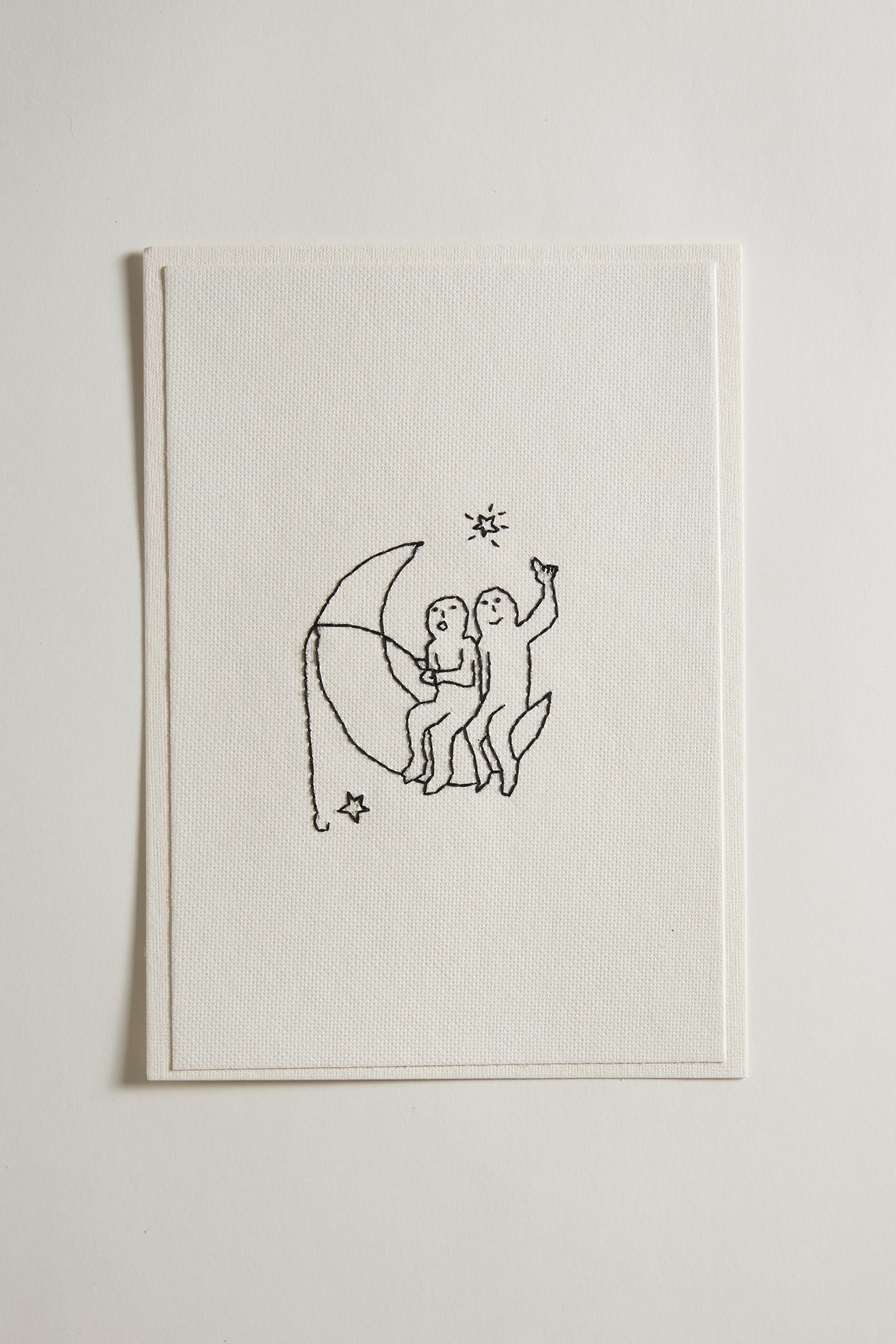 Hand Embroidered Couple on Moon Card