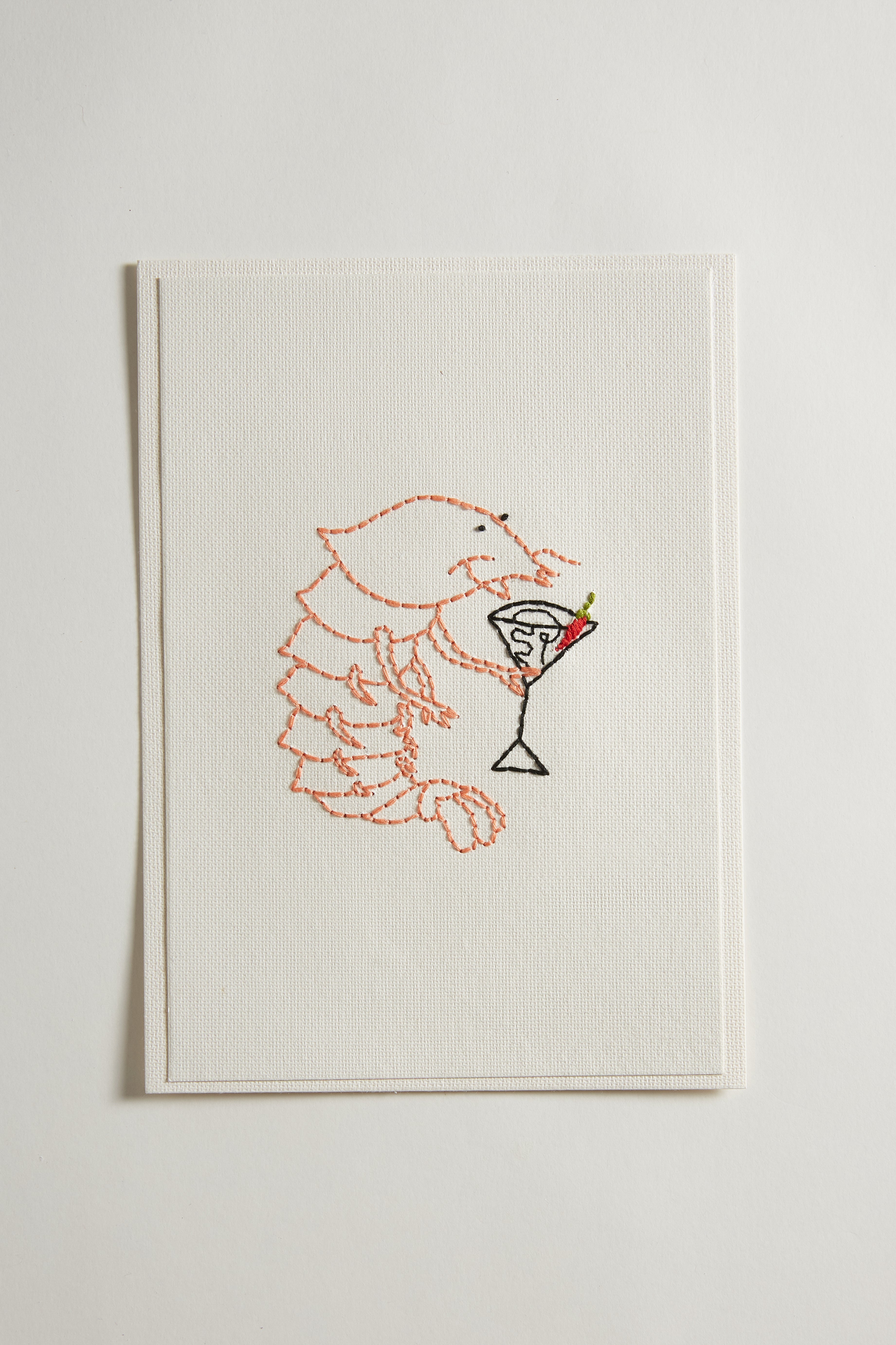 Hand Embroidered Prawnstar Martini Card