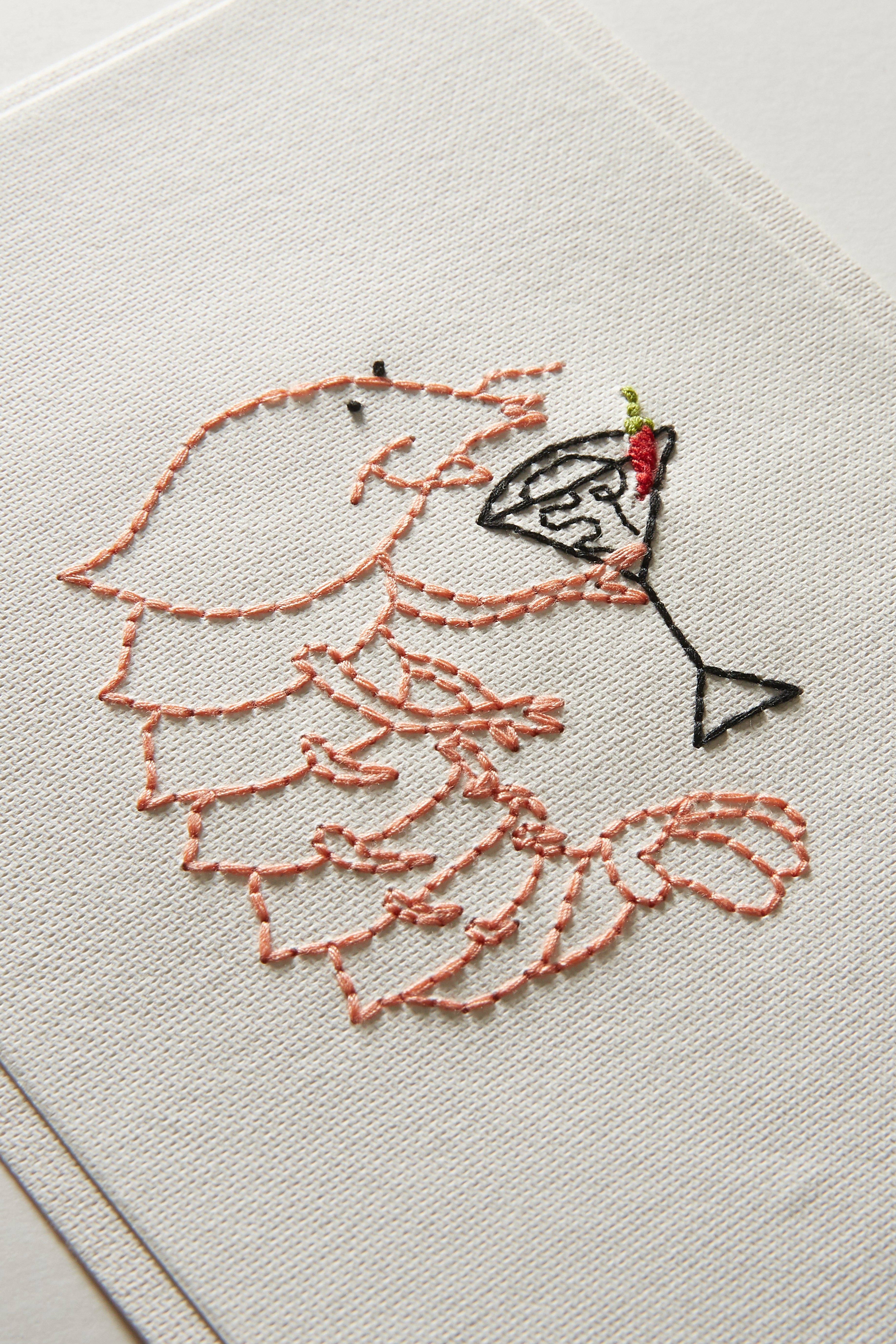 Hand Embroidered Prawnstar Martini Card