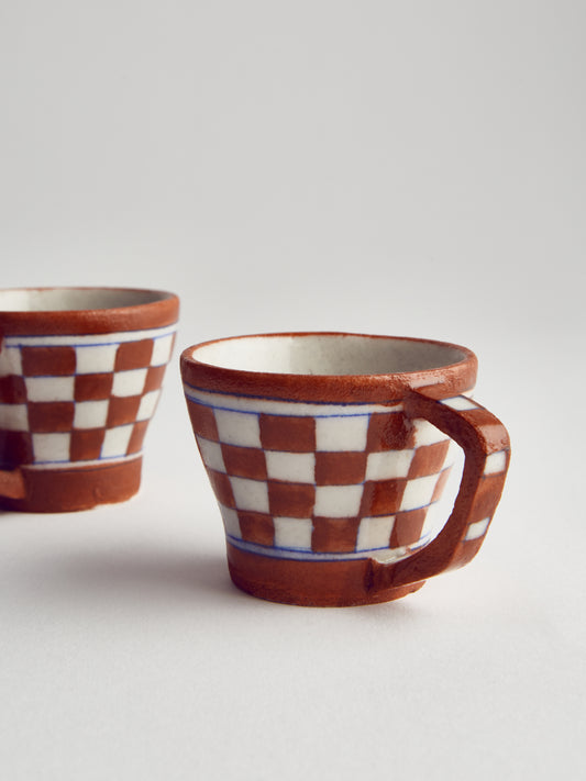 Pair of Ceramic Checkered Espresso Cups