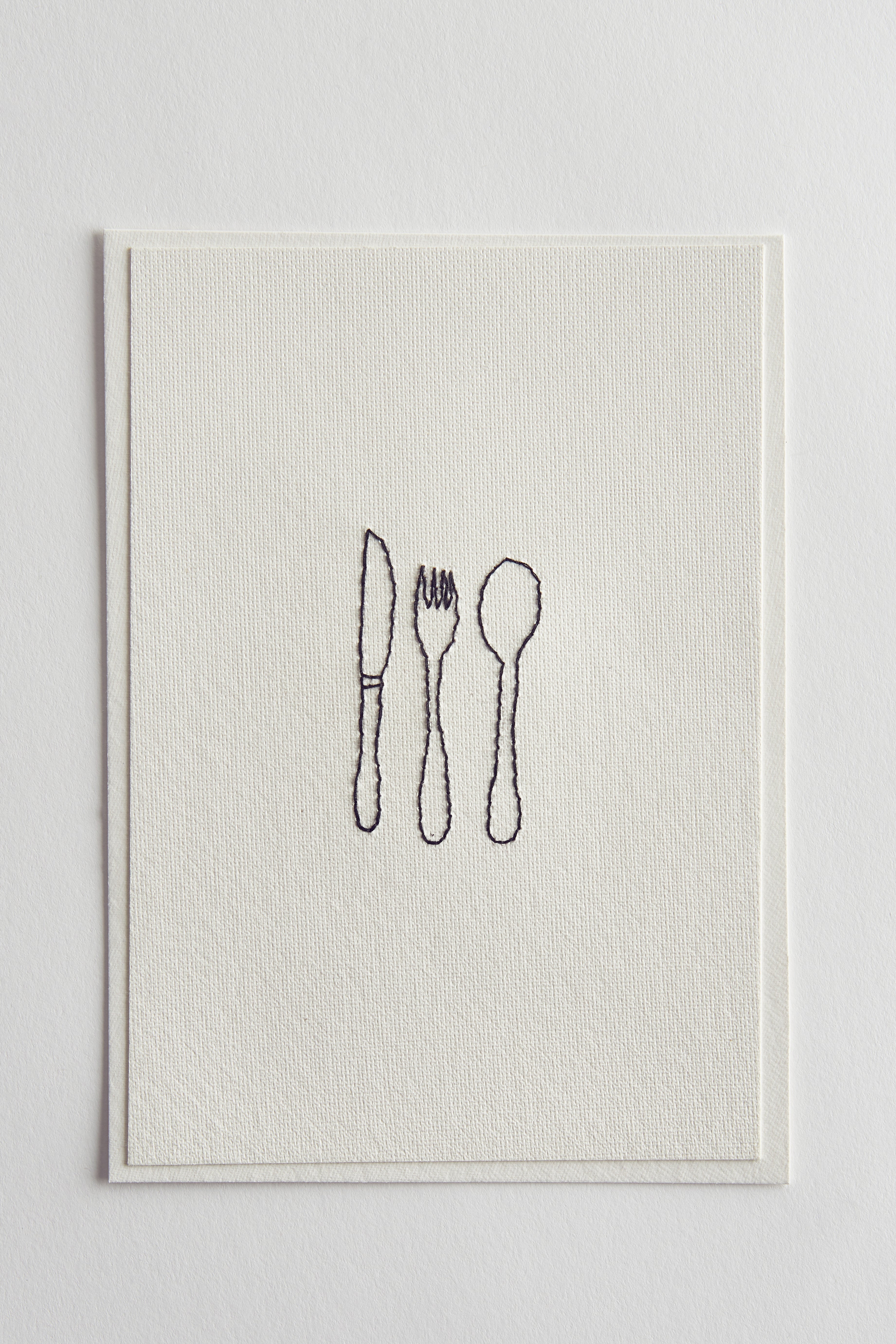 Hand Embroidered Knife, Fork & Spoon Card