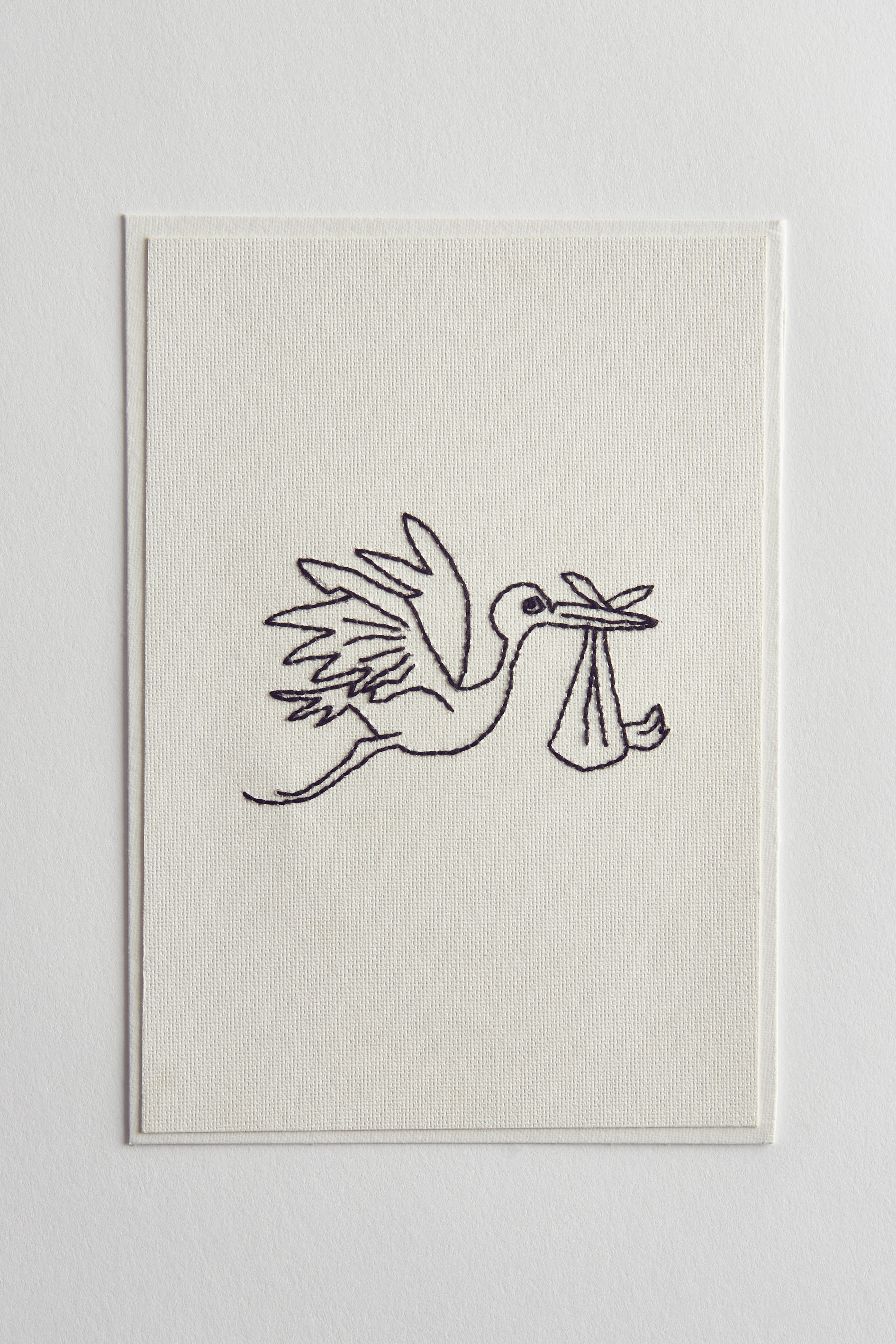 Hand Embroidered The Stork & The Baby Card