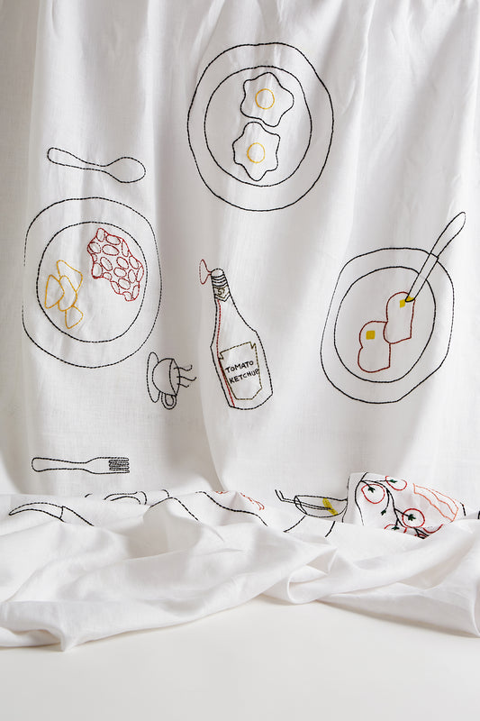 The 6 English Fry Up Hand Embroidered Tablecloth