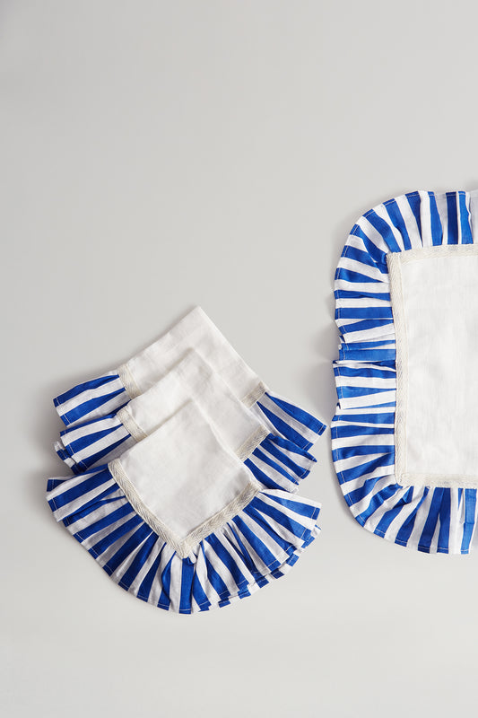 Electric Blue & White Centred Ruffle Napkins