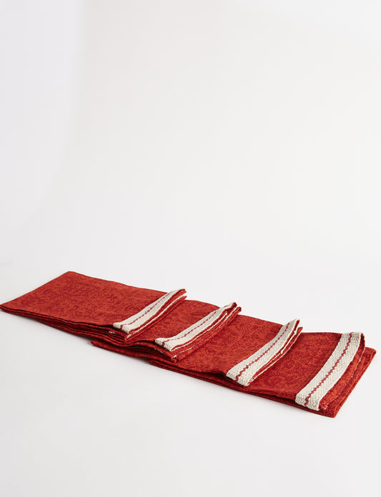 Deep Red Printed Napkins with Scallop Piping Detail